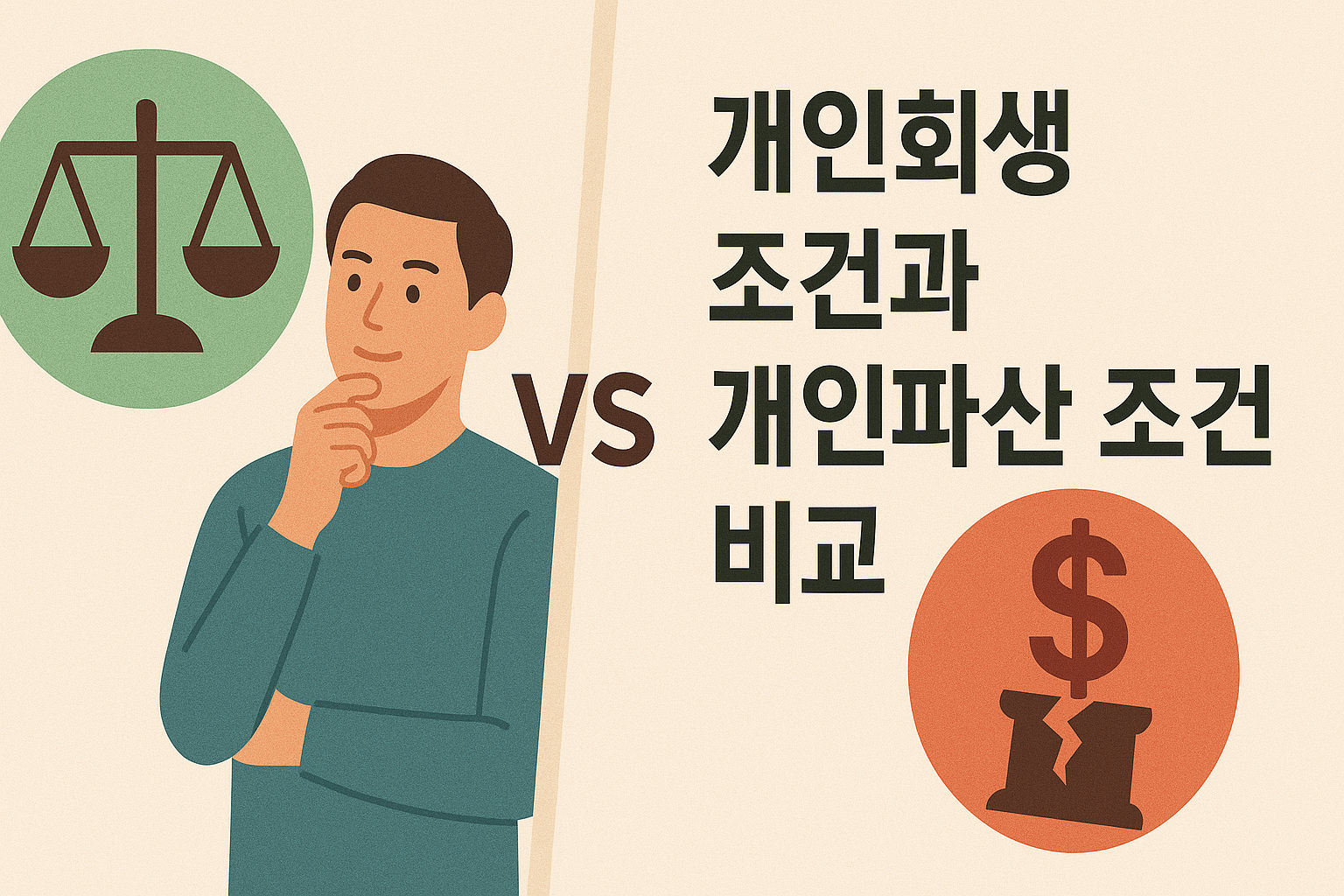 개인회생 조건과 개인파산 조건 비교 총정리 설명하는 썸네일 이미지
