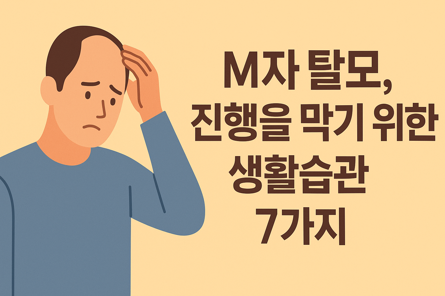 M자 탈모, 진행을 막기 위한 생활습관 7가지 설명하는 썸네일 이미지