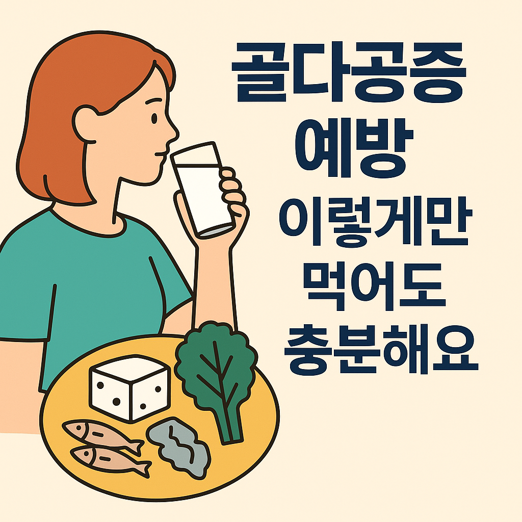 골다공증 예방, 이렇게만 먹어도 충분해요 설명하는 썸네일 이미지
