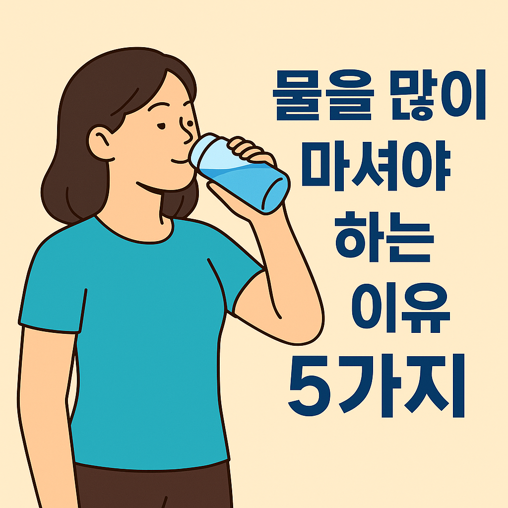 물을 많이 마셔야 하는 이유 5가지 설명하는 썸네일 이미지