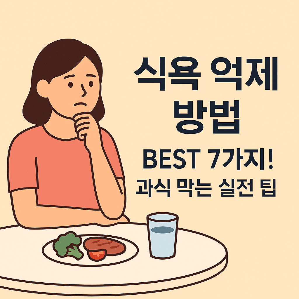 식욕 억제 방법 BEST 7가지! 과식 막는 실전 팁 설명하는 썸네일 이미지