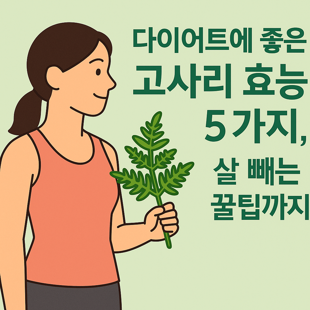 다이어트에 좋은 고사리 효능 5가지, 살 빼는 꿀팁까지 설명하는 썸네일 이미지