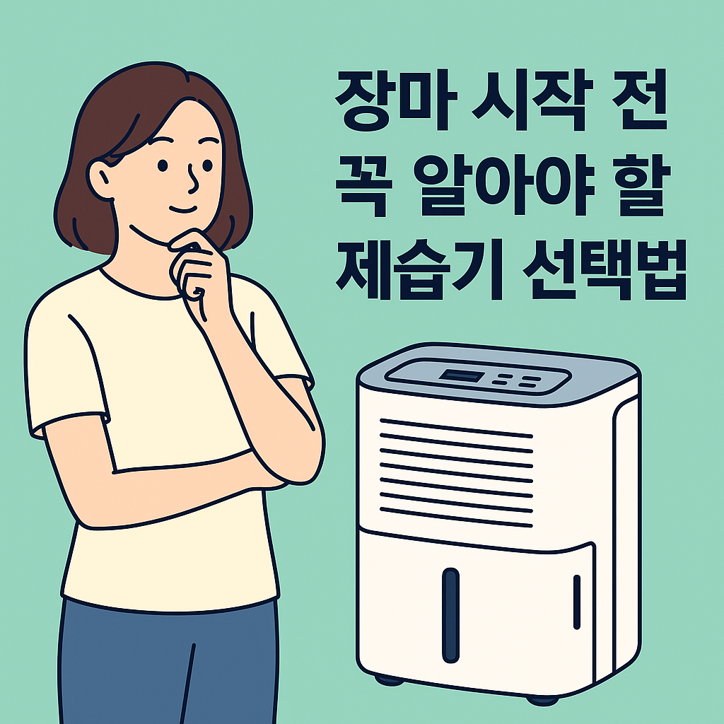 장마 시작 전 꼭 알아야 할 제습기 선택법 설명하는 썸네일 이미지