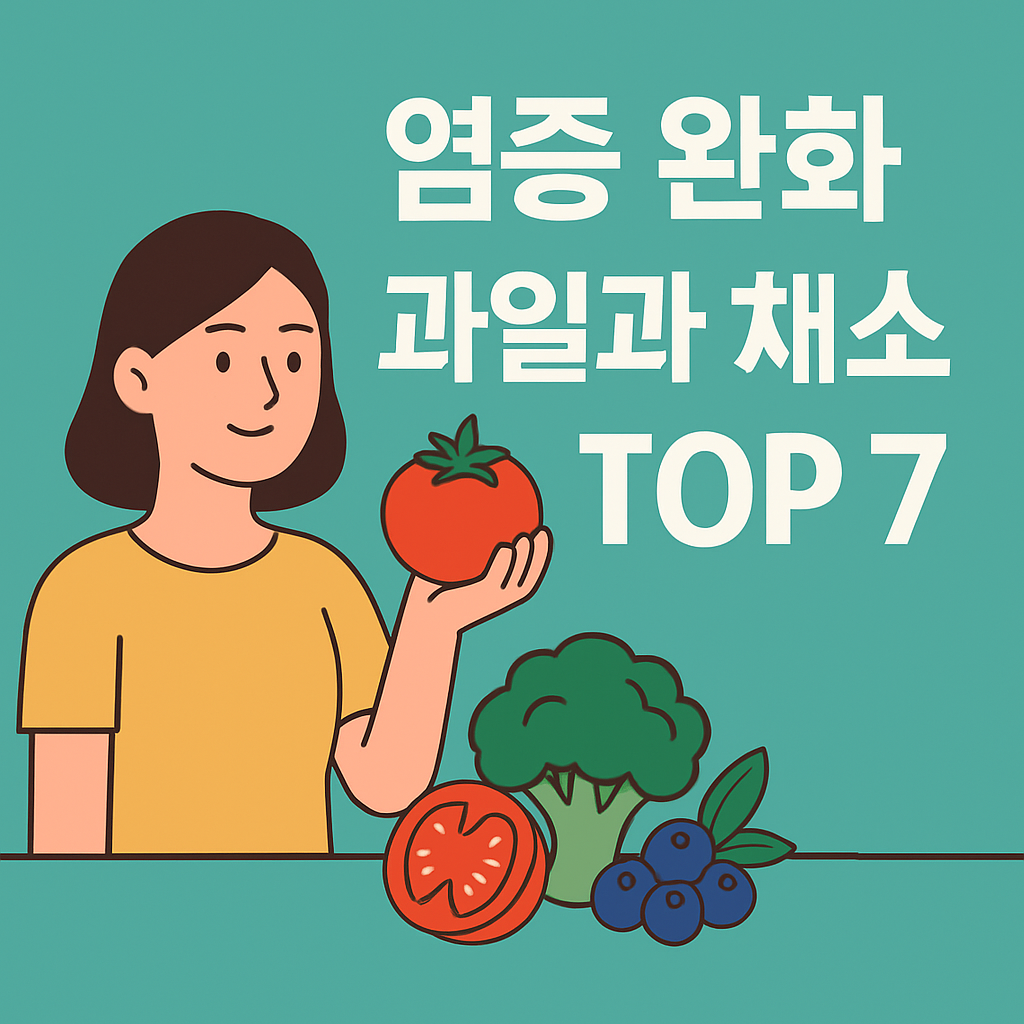 염증 완화에 좋은 과일과 채소 TOP 7 설명하는 썸네일 이미지