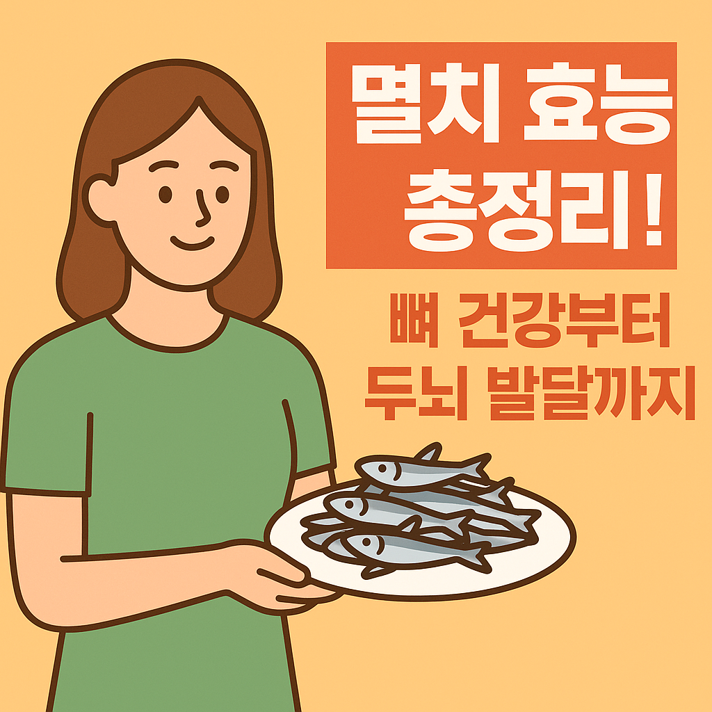 멸치 효능 총정리! 뼈 건강부터 두뇌 발달까지 설명하는 썸네일 이미지