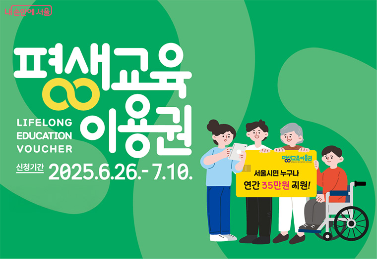 2025년 평생교육이용권 2차 모집 안내: 6월 26일~7월 10일 신청 필수! 설명하는 썸네일 이미지
