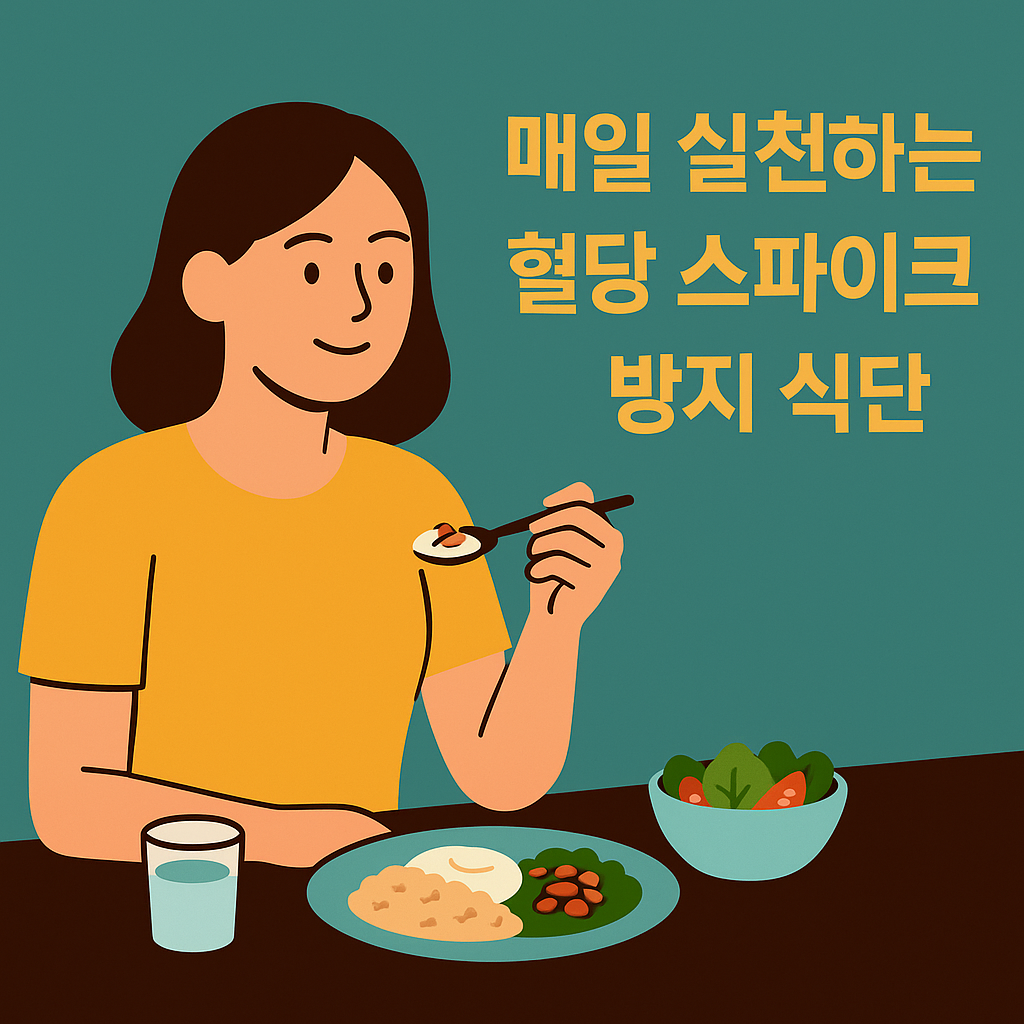 매일 실천하는 혈당 스파이크 방지 식단 꿀팁 설명하는 썸네일 이미지