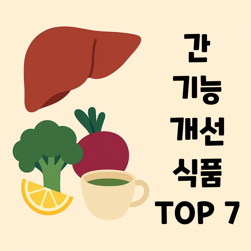 간 기능 개선 식품 TOP 7: 해독부터 보호까지 설명하는 썸네일 이미지