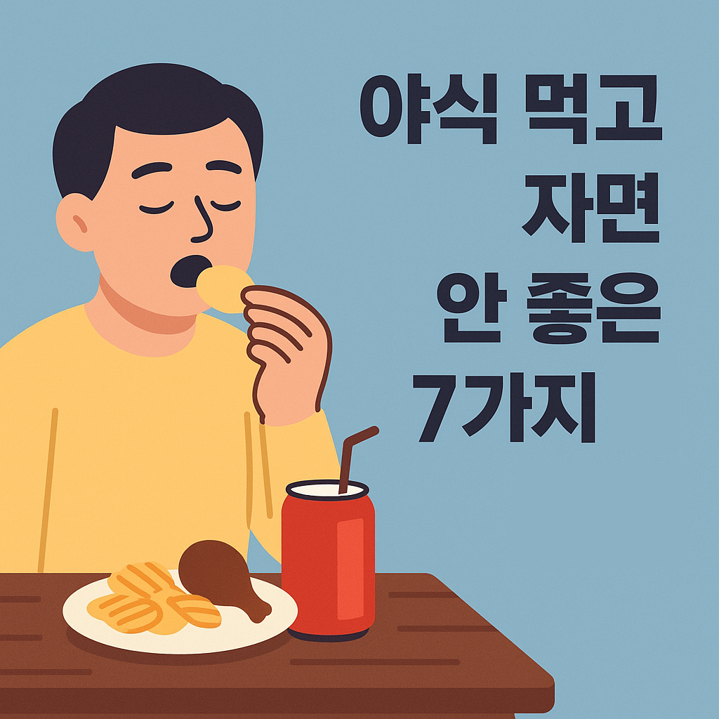 야식 먹고 자면 안 좋은 7가지 이유 설명하는 썸네일 이미지