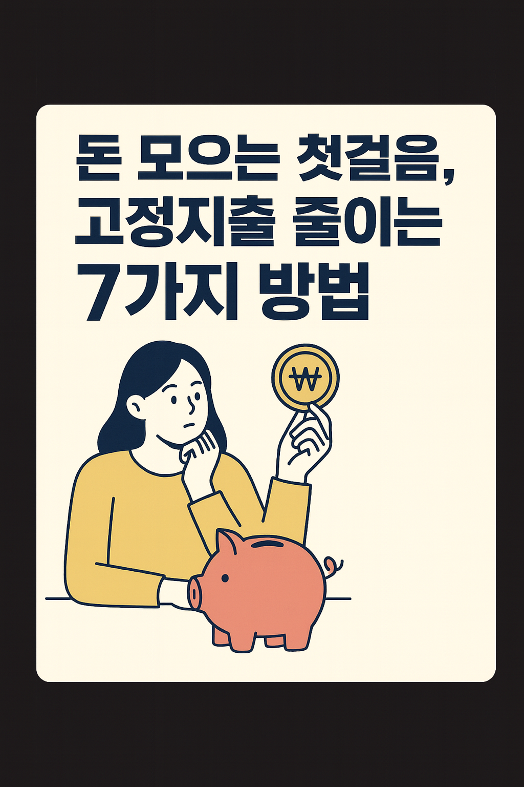 돈 모으는 첫걸음, 고정지출 줄이는 7가지 방법 설명하는 썸네일 이미지
