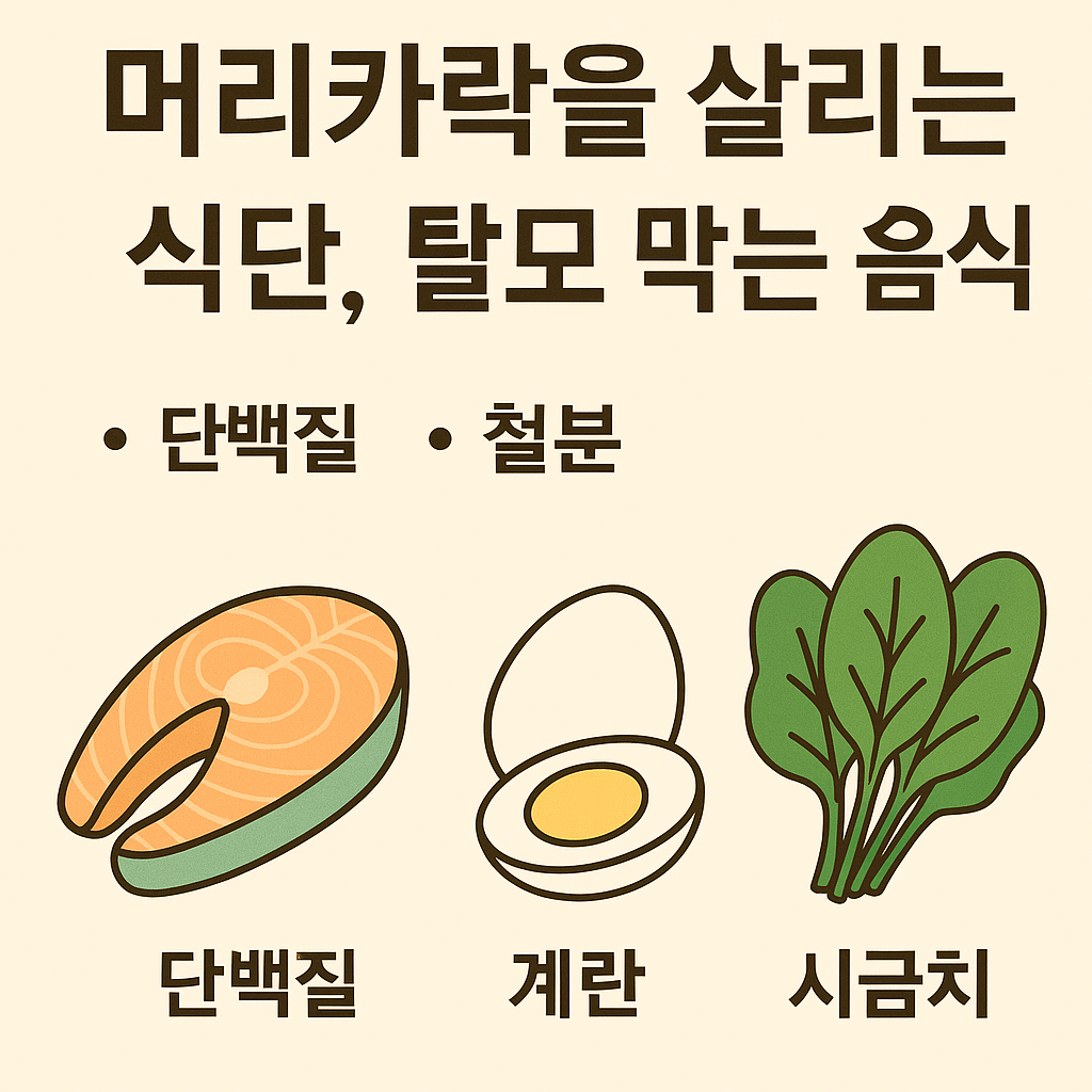 머리카락을 살리는 식단, 탈모 막는 음식 소개 설명하는 썸네일 이미지