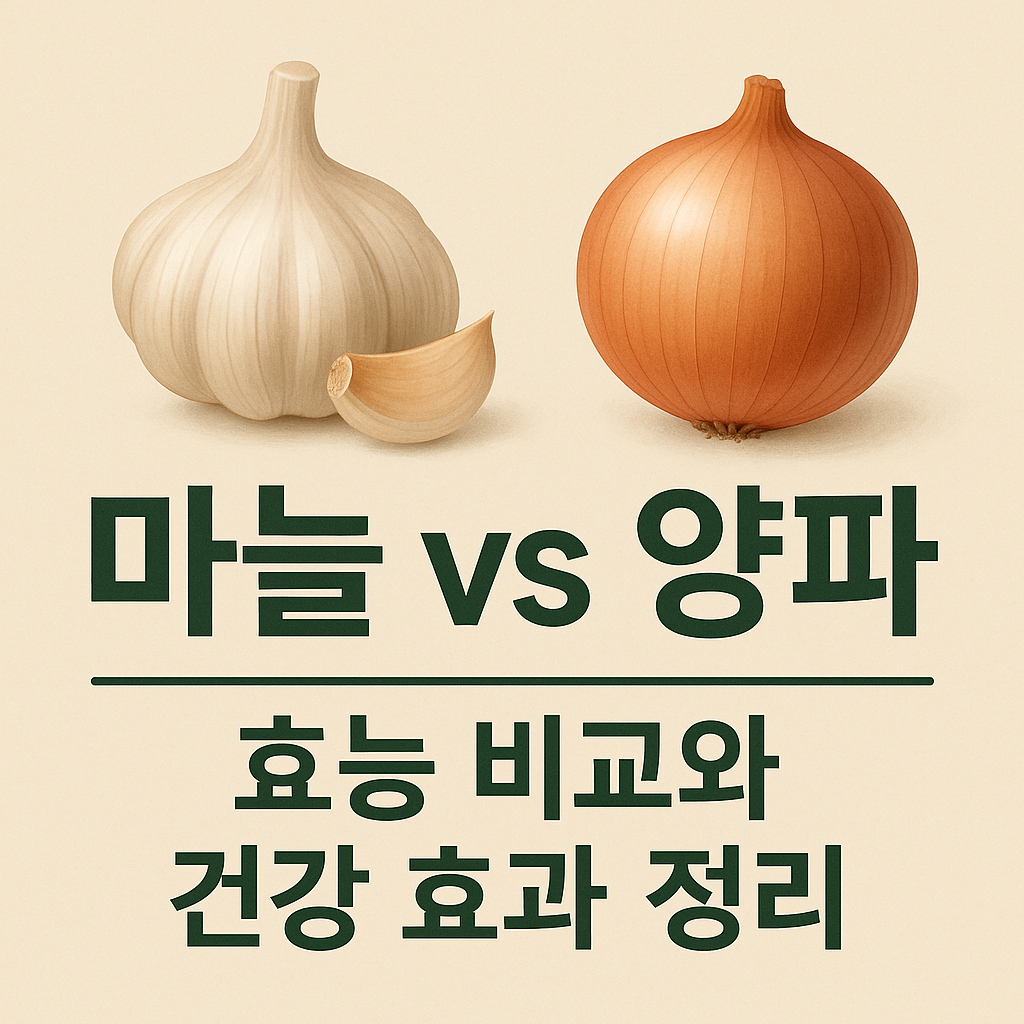 마늘 vs 양파, 효능 비교와 건강 효과 정리 설명하는 썸네일 이미지