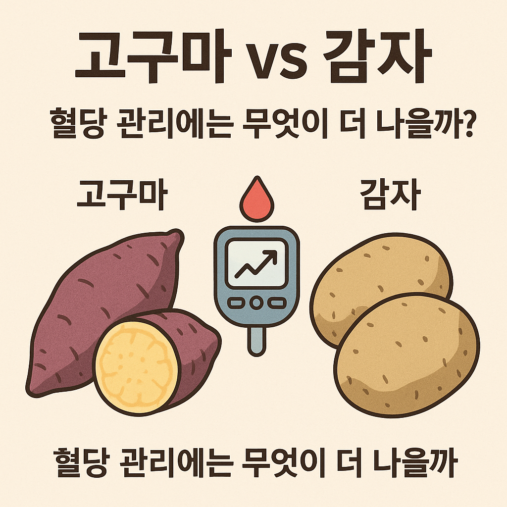 고구마 vs 감자, 혈당 관리에는 무엇이 더 나을까? 설명하는 썸네일 이미지