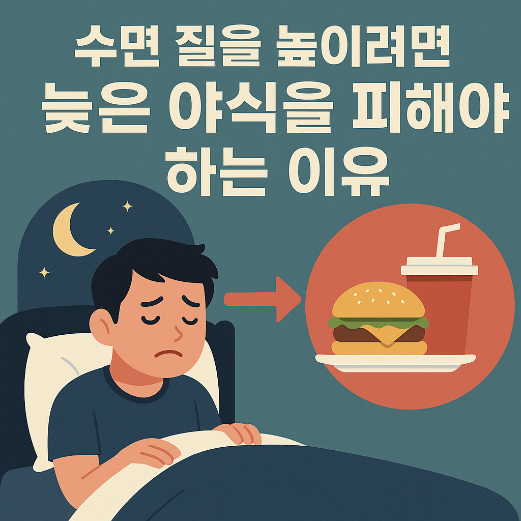 수면 질을 높이려면 늦은 야식을 피해야 하는 이유 설명하는 썸네일 이미지