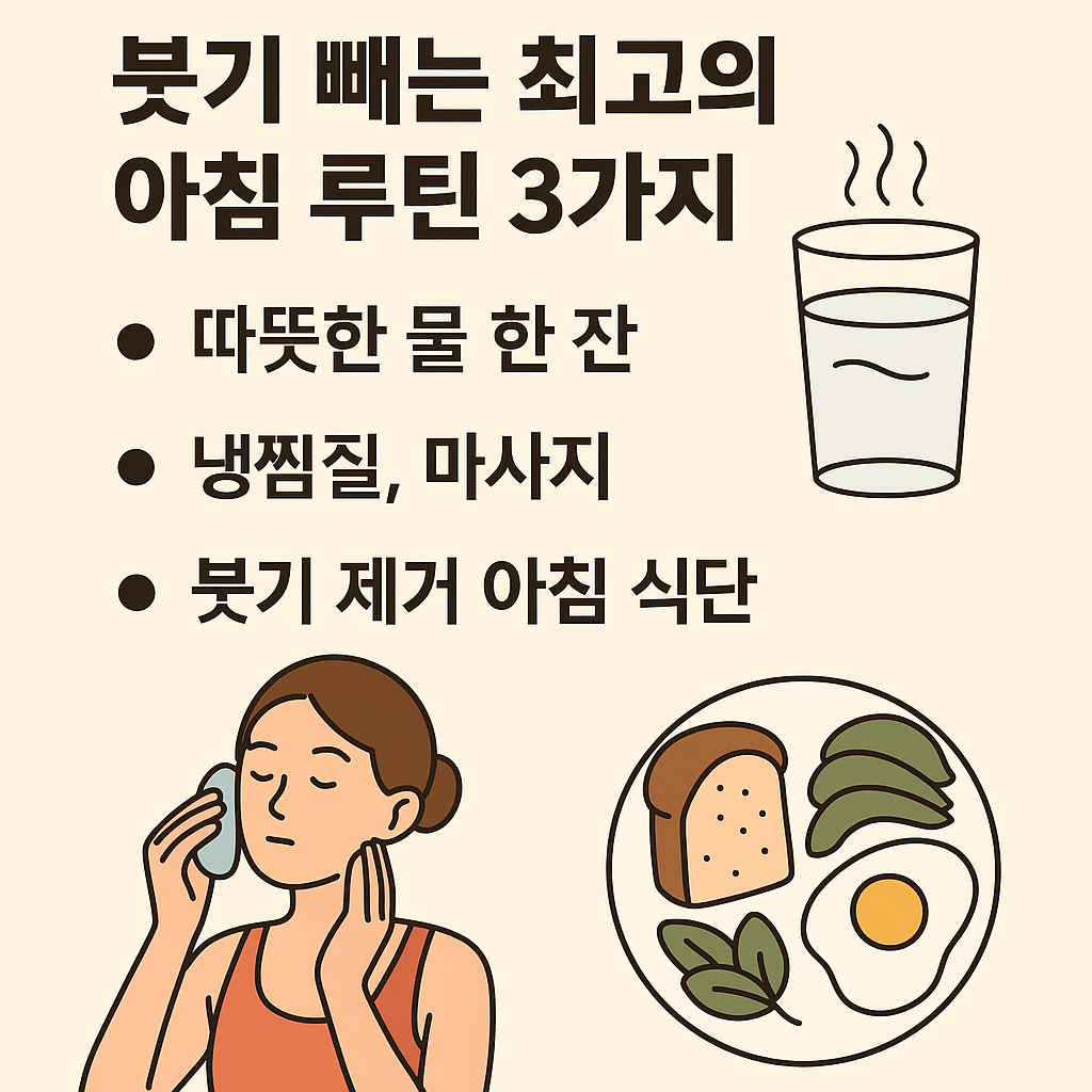 붓기 빼는 최고의 아침 루틴 3가지 설명하는 썸네일 이미지