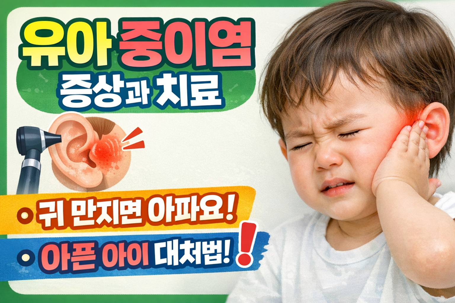유아 중이염 증상과 치료, 귀 만지면 아파하는 아이 대처법 설명하는 썸네일 이미지