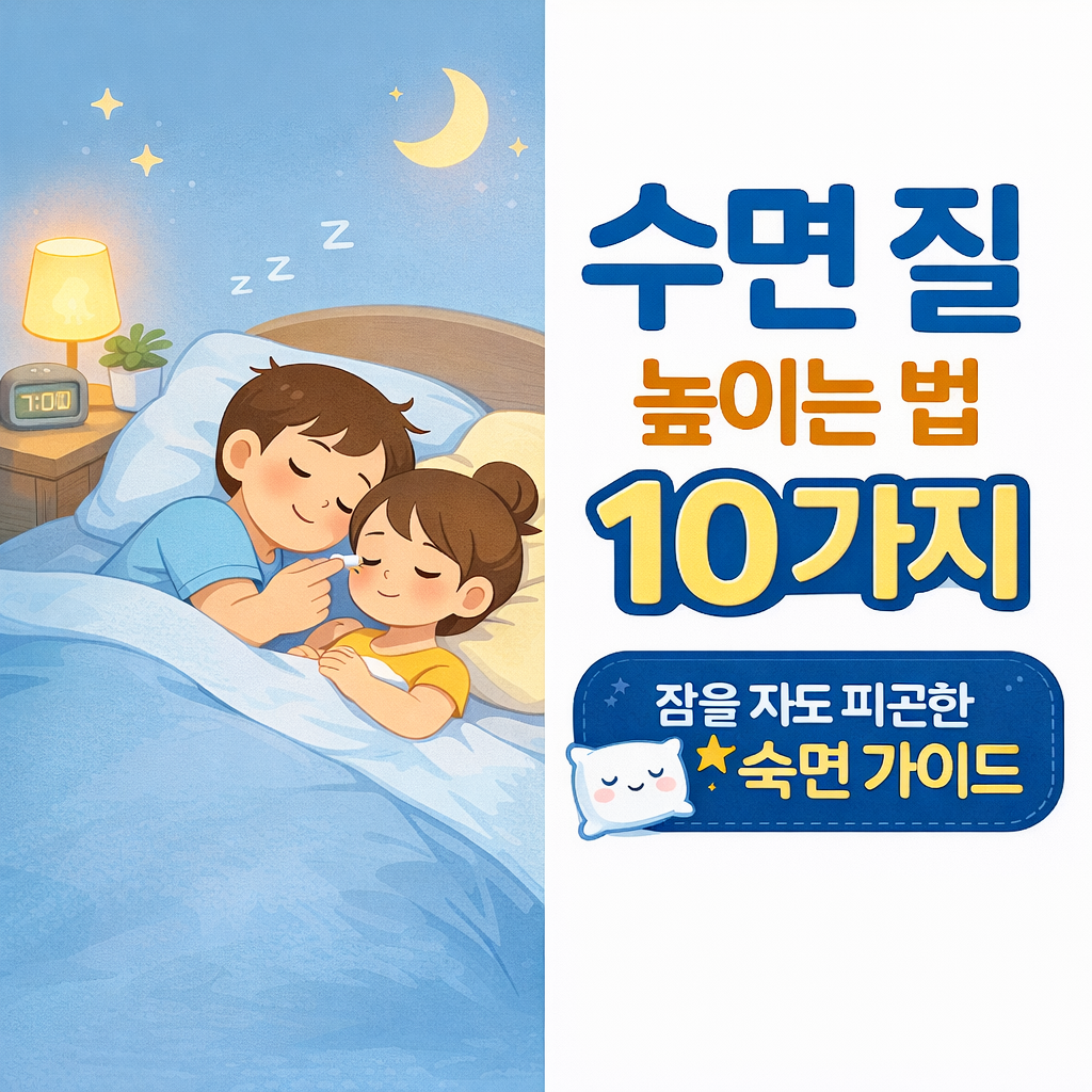 수면 질 높이는 법 10가지, 잠을 자도 피곤한 당신을 위한 숙면 가이드 설명하는 썸네일 이미지
