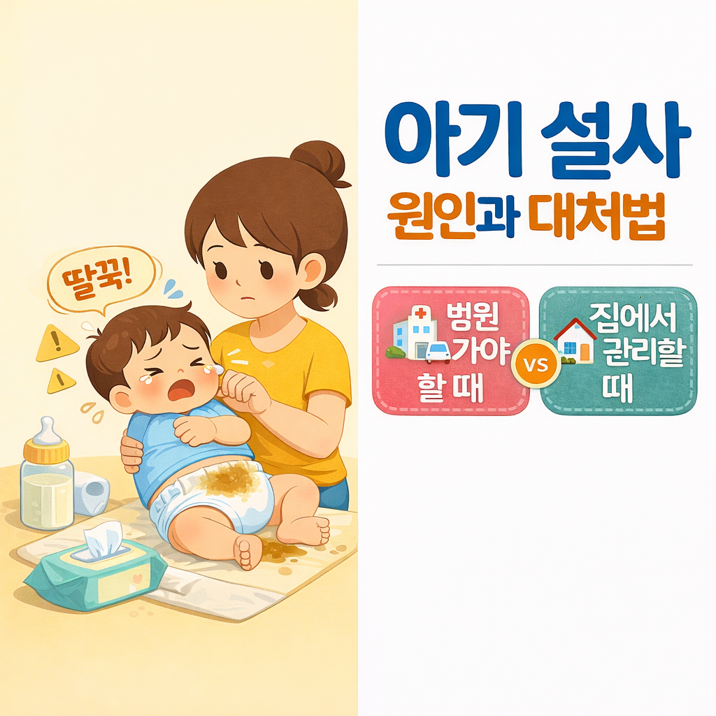 아기 설사 원인과 대처법, 병원 가야 할 때 vs 집에서 관리할 때 설명하는 썸네일 이미지