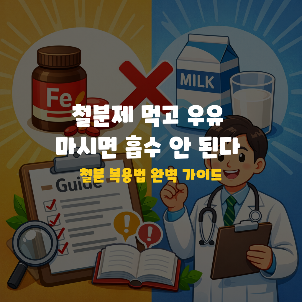 철분제 먹고 우유 마시면 흡수 안 된다? 철분 복용법 완벽 가이드 설명하는 썸네일 이미지