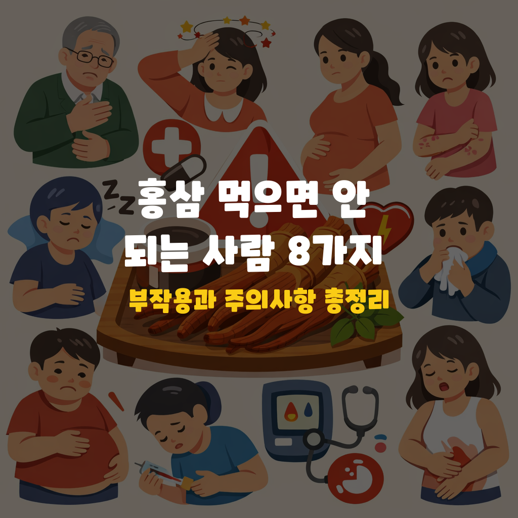 홍삼 먹으면 안 되는 사람 8가지, 부작용과 주의사항 총정리 설명하는 썸네일 이미지