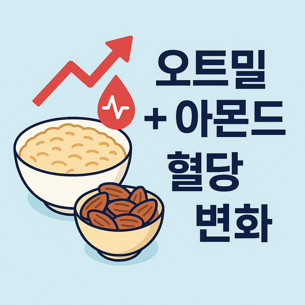 아침에 오트밀 + 아몬드를 먹으면 생기는 혈당 변화 설명하는 썸네일 이미지