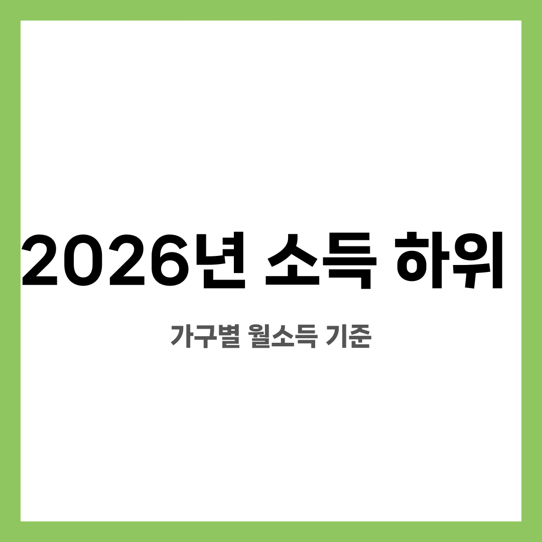 2026년 소득 하위 100% 기준 소득표 총정리, 가구별 월소득 기준 설명하는 썸네일 이미지