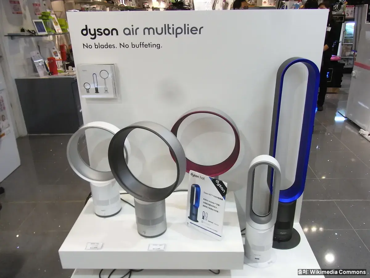 날개 없는 선풍기 디스플레이 — 디자인·소음 강점