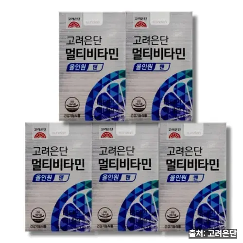20대부터 60대까지 골라 먹는 고려은단 멀티비타민 6가지 4 고려은단 멀티비타민 올인원 맨 파란색 라벨 상자 여러 개가 놓인 제품 사진